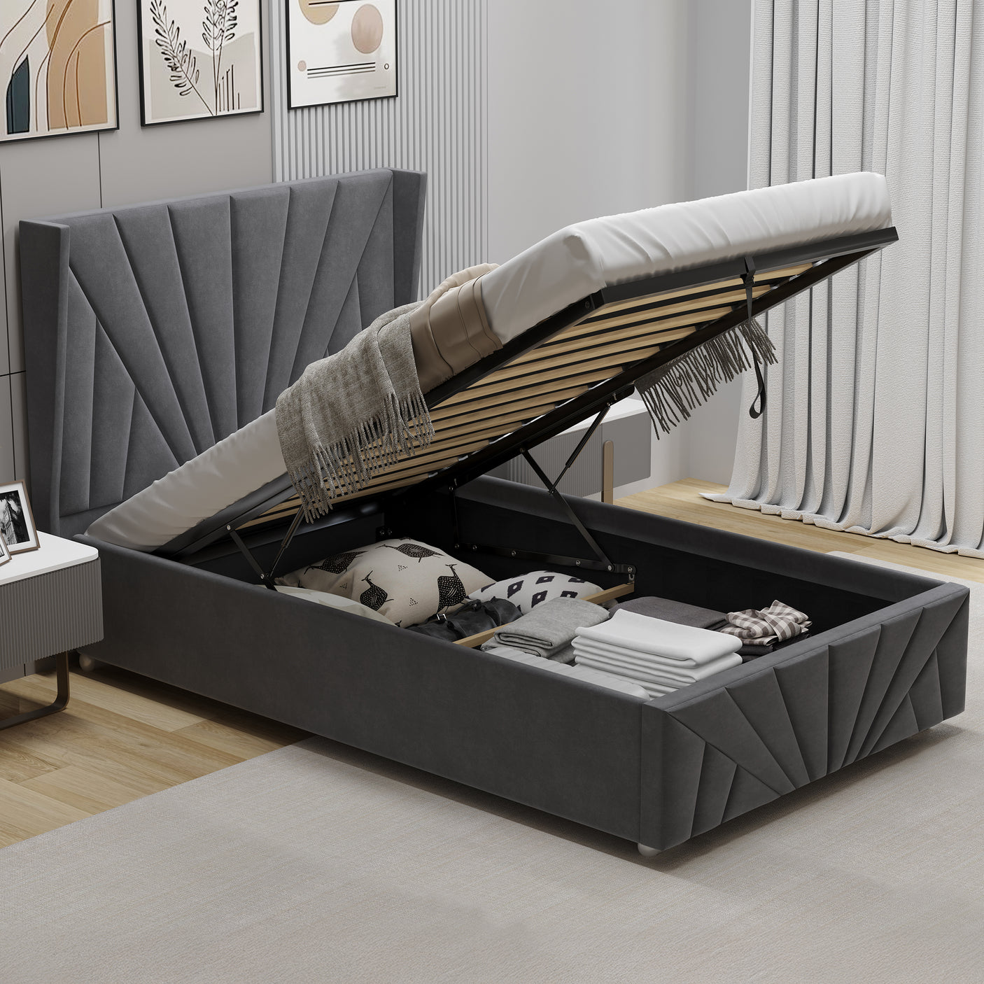 Velvet Ottoman Storage Bed - Sunrise Ottoman Bed Frame
