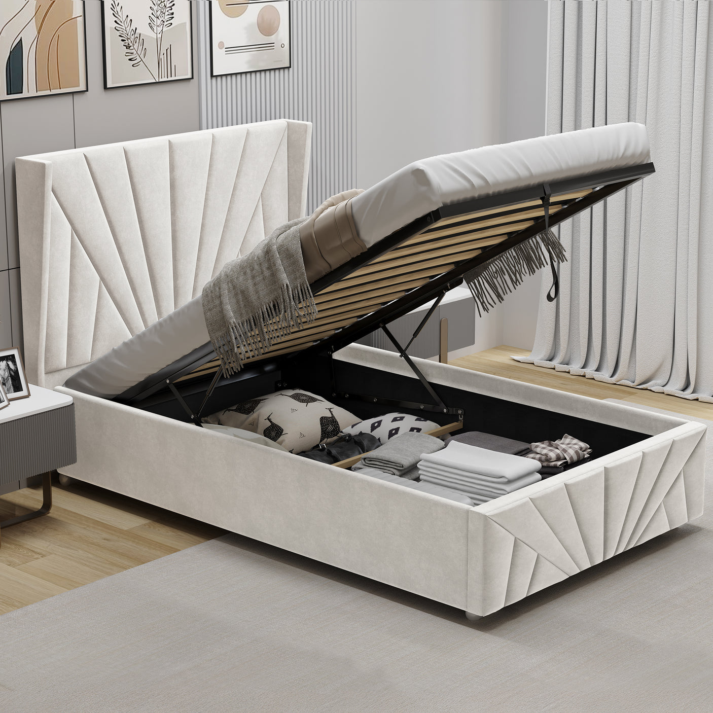Velvet Ottoman Storage Bed - Sunrise Ottoman Bed Frame
