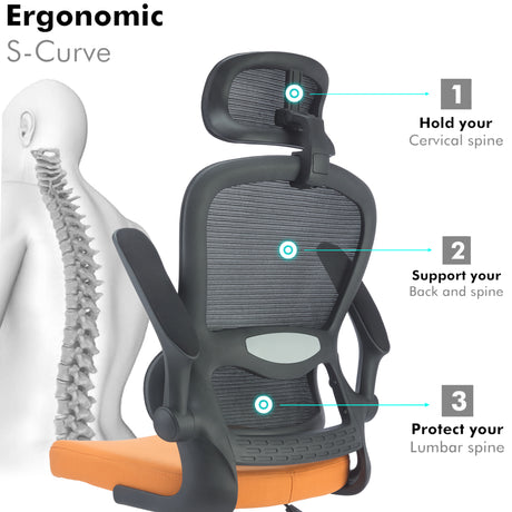 Orange Black S-Curve Office Chair – Ergonomic Design, Lumbar Support, Adjustable Comfort