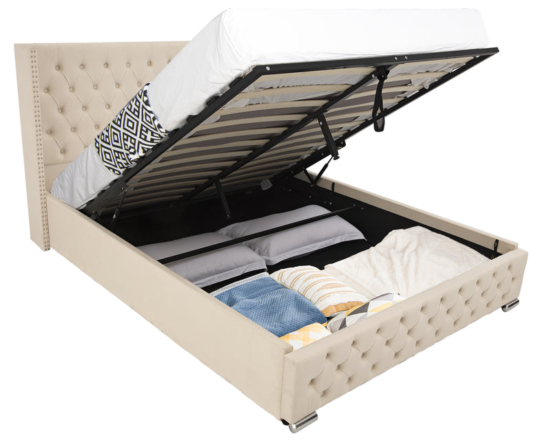 Blisswood RegalVelvet Quilted Cross Design Ottoman Bed with Storage