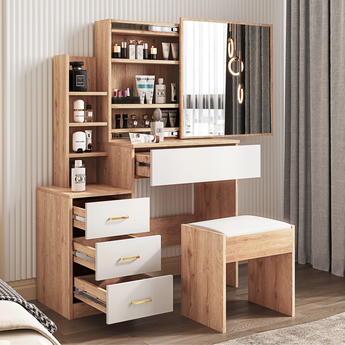 Dressing Table with Storage, Drawers and Mirror - Vanity Makeup Table
