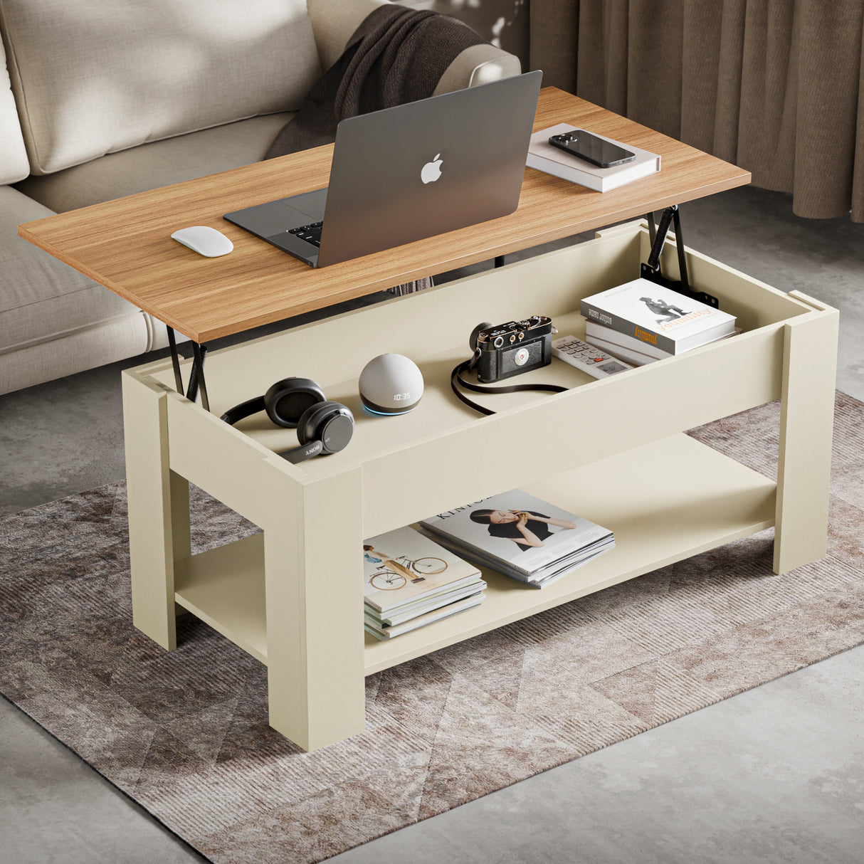 Lift top Coffee Table with Storage | Lift up Center Table 100cm Wide