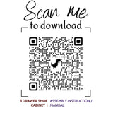 QR code for downloading assembly instructions and manual for 3 drawer shoe cabinet