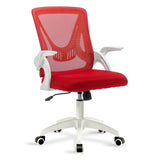 Ergonomic red mesh office chair with white armrests for optimal comfort and style.