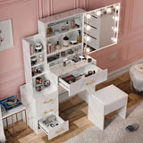 Hollywood Mirror Dressing Table with Storage, Drawers Vanity Makeup Desk