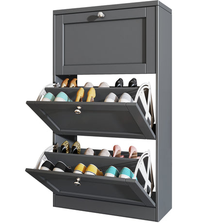 Shoe cabinet with doors grey, modern storage, stylish shoe organizer