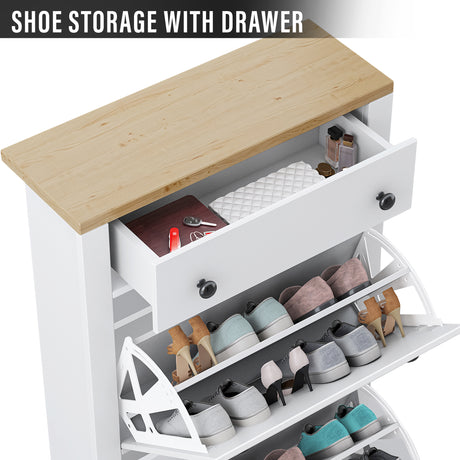 Blisswood white shoe storage cabinet with drawer, ideal for organizing shoes in UK home.