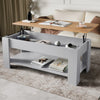 Lift Top Storage Coffee Table in grey with pine finish top, 120cm wide, featuring hidden storage and lower shelf, ideal for modern UK living rooms.