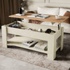 Lift Top Storage Coffee Table in cream with pine finish top, 120cm wide, featuring hidden compartment and lower shelf, ideal for modern UK living rooms.