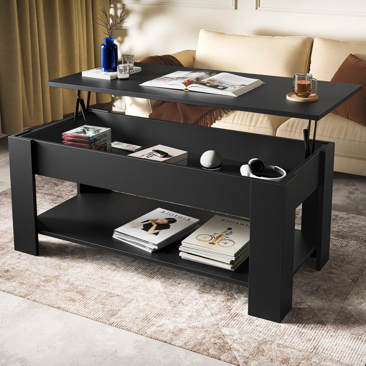 Lift Top Storage Coffee Table | Lift Up Modern Tea Table 120cm Wide