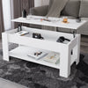 Lift Top Storage Coffee Table in white with raised tabletop and hidden compartment, ideal for modern UK living rooms. 120cm wide lift up tea table.
