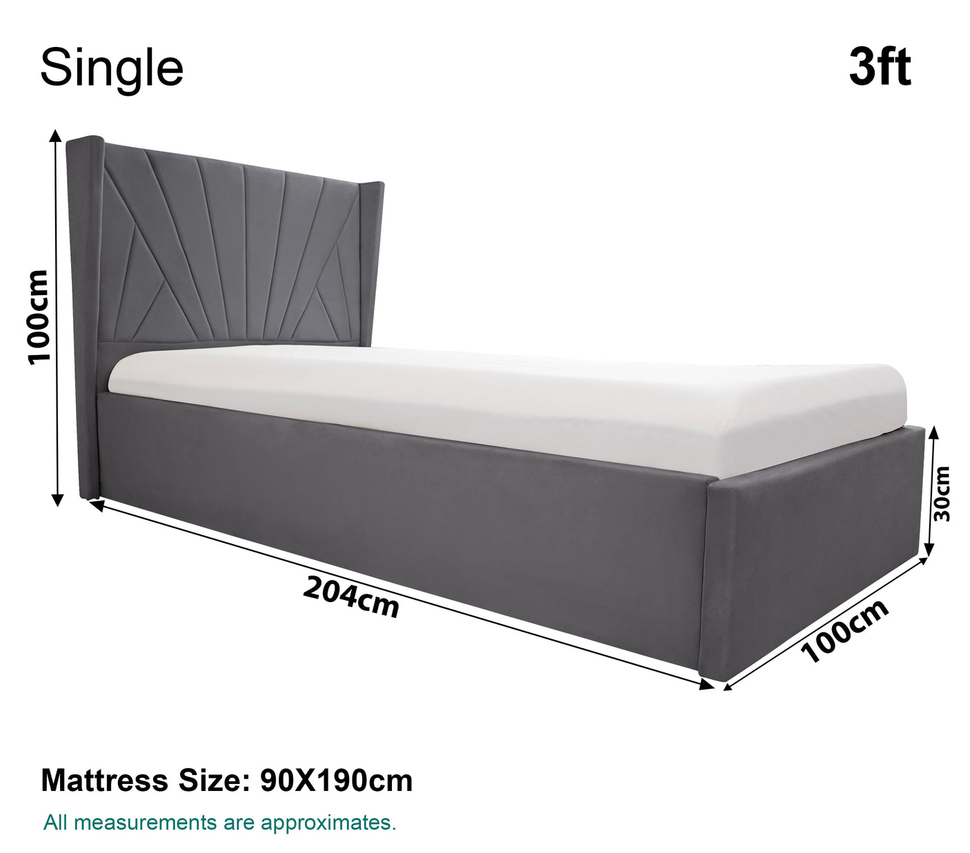 Blisswood Velvet Quilted Sunrise Design Ottoman Storage Bed With Mattress