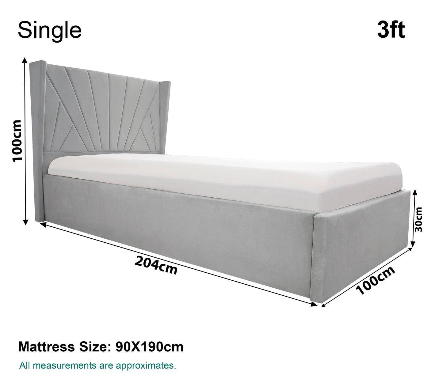 Blisswood Velvet Quilted Sunrise Design Ottoman Storage Bed With Mattress