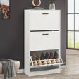 Slim Shoe Cabinet with Two Pull-Out Drawers and Lower Shoe Rack