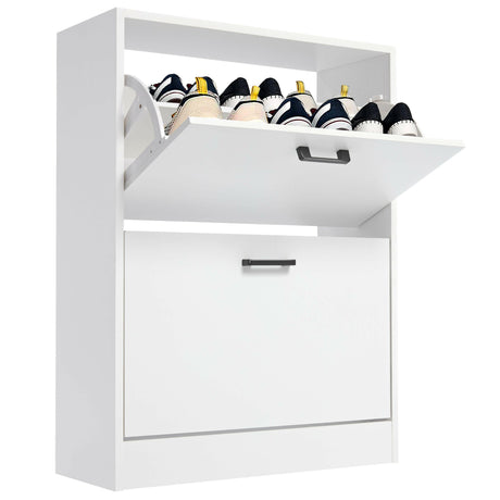 White Small Shoe Storage Cabinet with Pull-Out Drawer