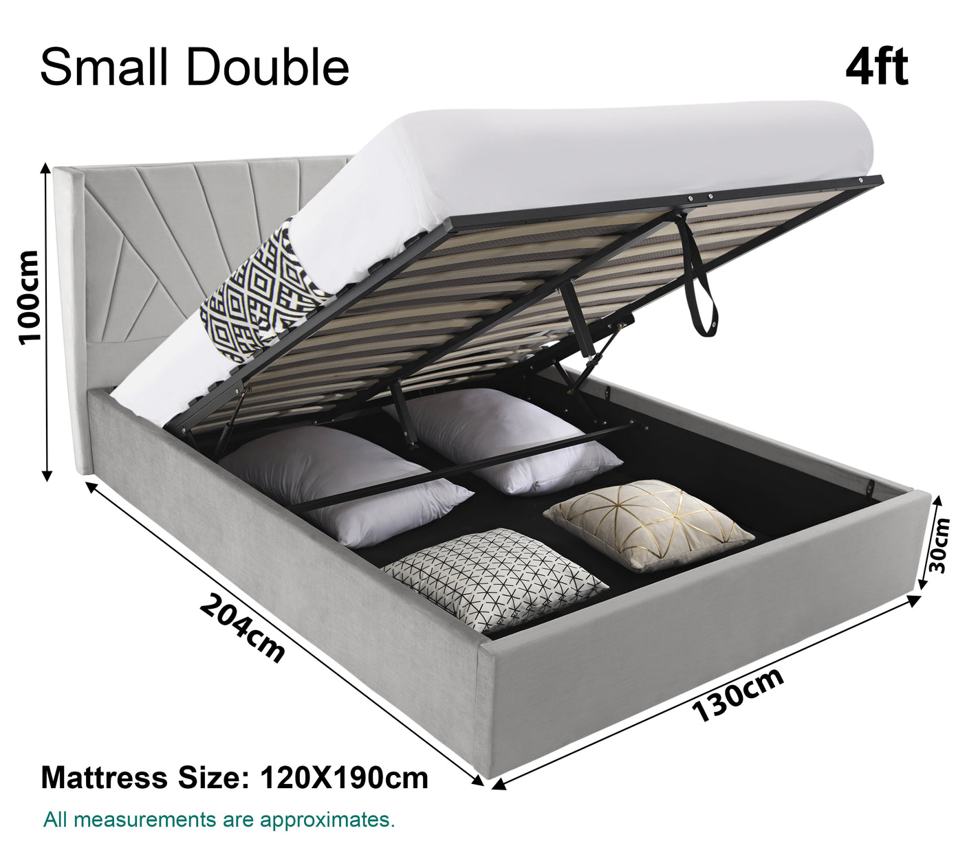 Blisswood Velvet Quilted Sunrise Design Ottoman Storage Bed With Mattress