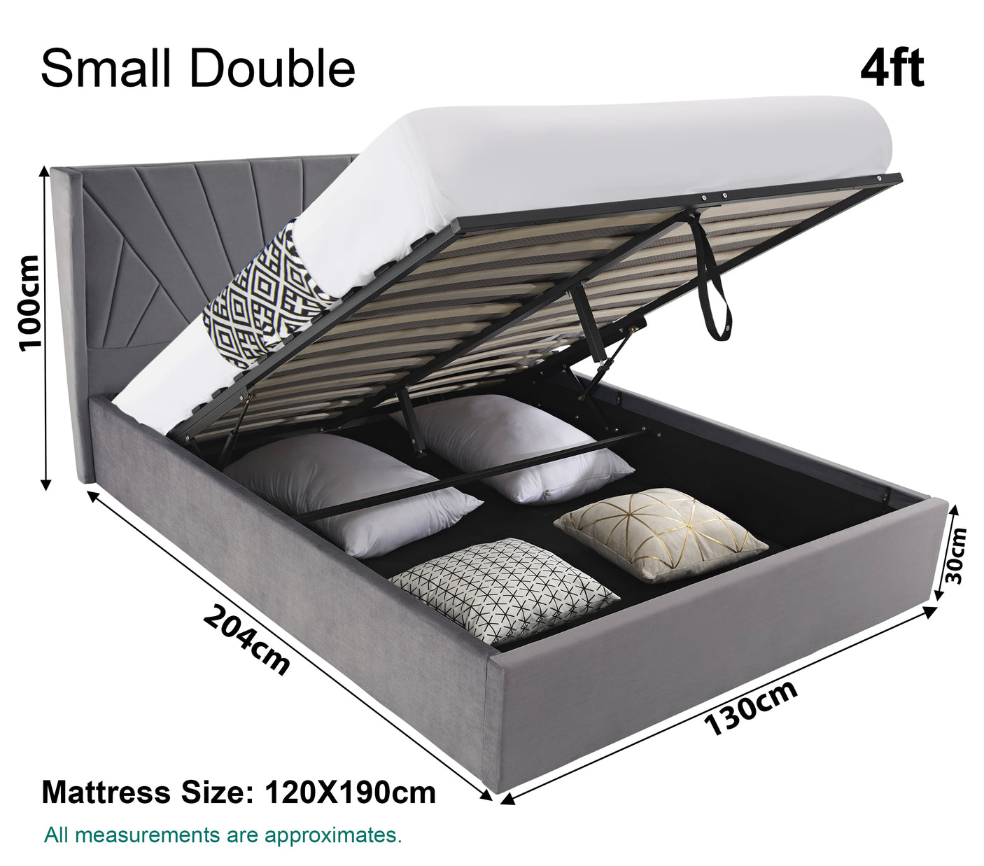 Blisswood Velvet Quilted Sunrise Design Ottoman Storage Bed With Mattress