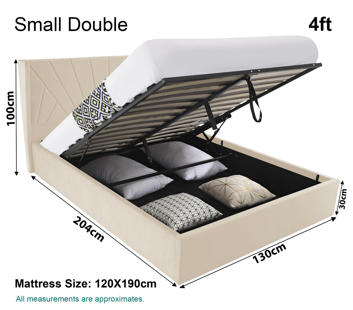Blisswood Velvet Quilted Sunrise Design Ottoman Storage Bed With Mattress