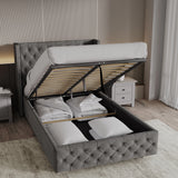 Cross Pattern Velvet Ottoman Storage Bed - Winged Bed Frame