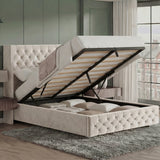 Cross Pattern Velvet Ottoman Storage Bed - Winged Bed Frame