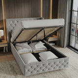 Cross Pattern Velvet Ottoman Storage Bed - Winged Bed Frame
