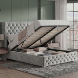 Cross Pattern Velvet Ottoman Storage Bed - Winged Bed Frame