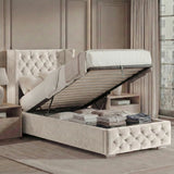 Cross Pattern Velvet Ottoman Storage Bed - Winged Bed Frame