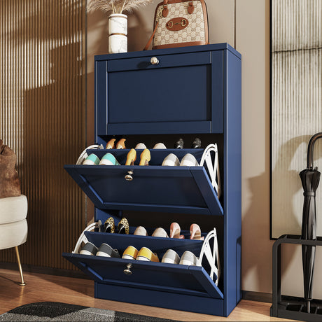 Thin shoe cabinet with drawers, space-saving storage, sleek shoe organizer for home