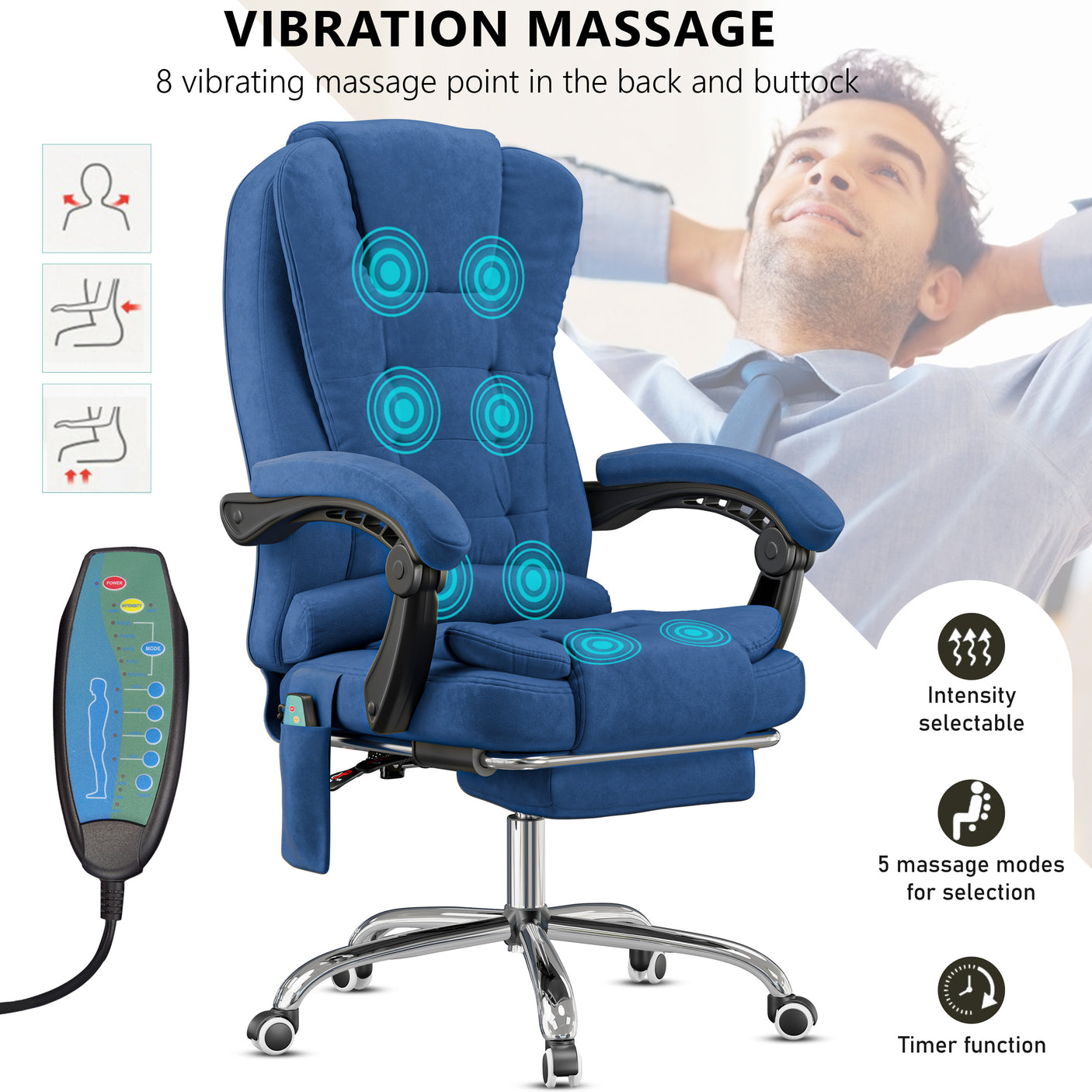 Ergonomic Office Chair 8 Point Massage Velvet Chair