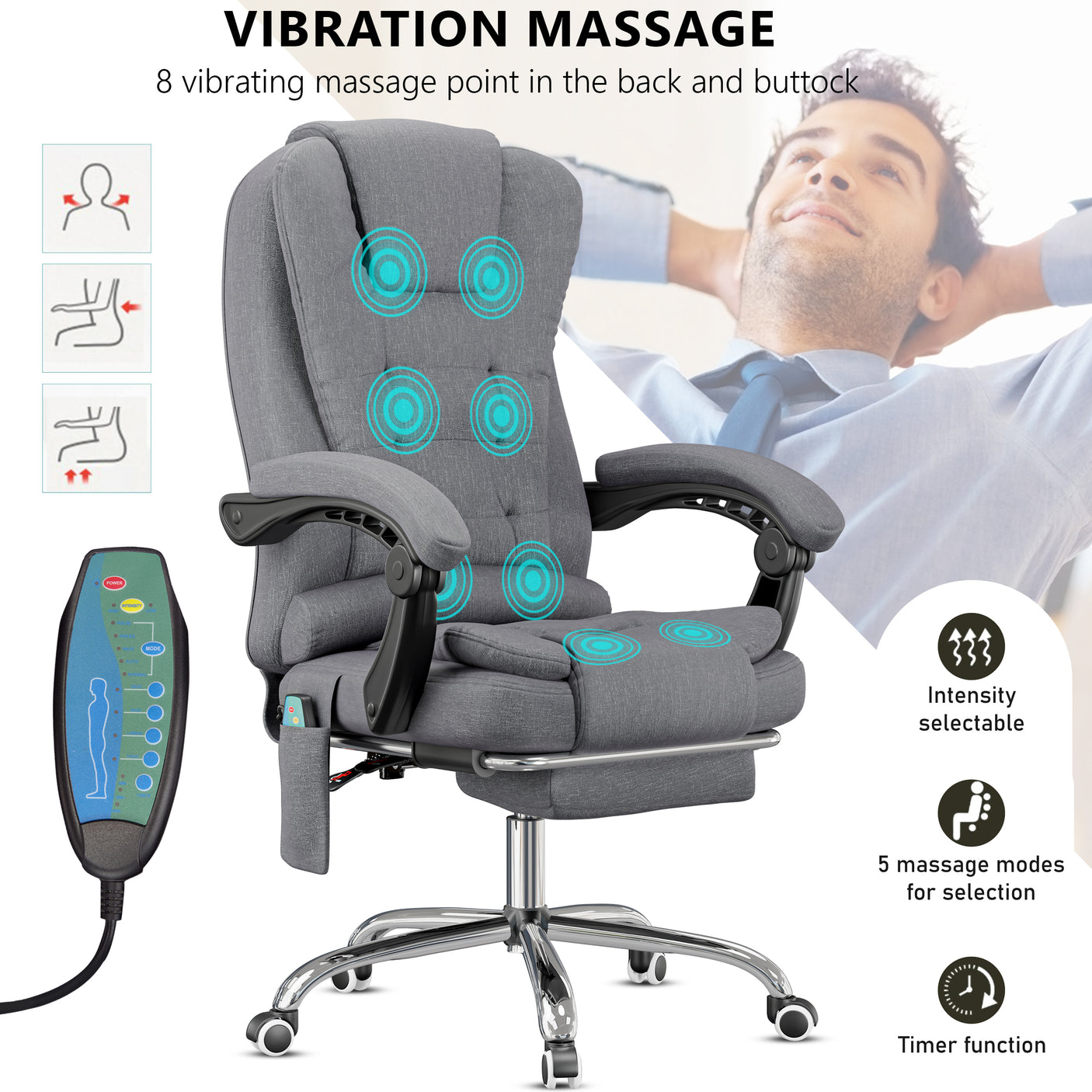 Ergonomic 8 Point Office Massage Chair | Recliner With Footrest