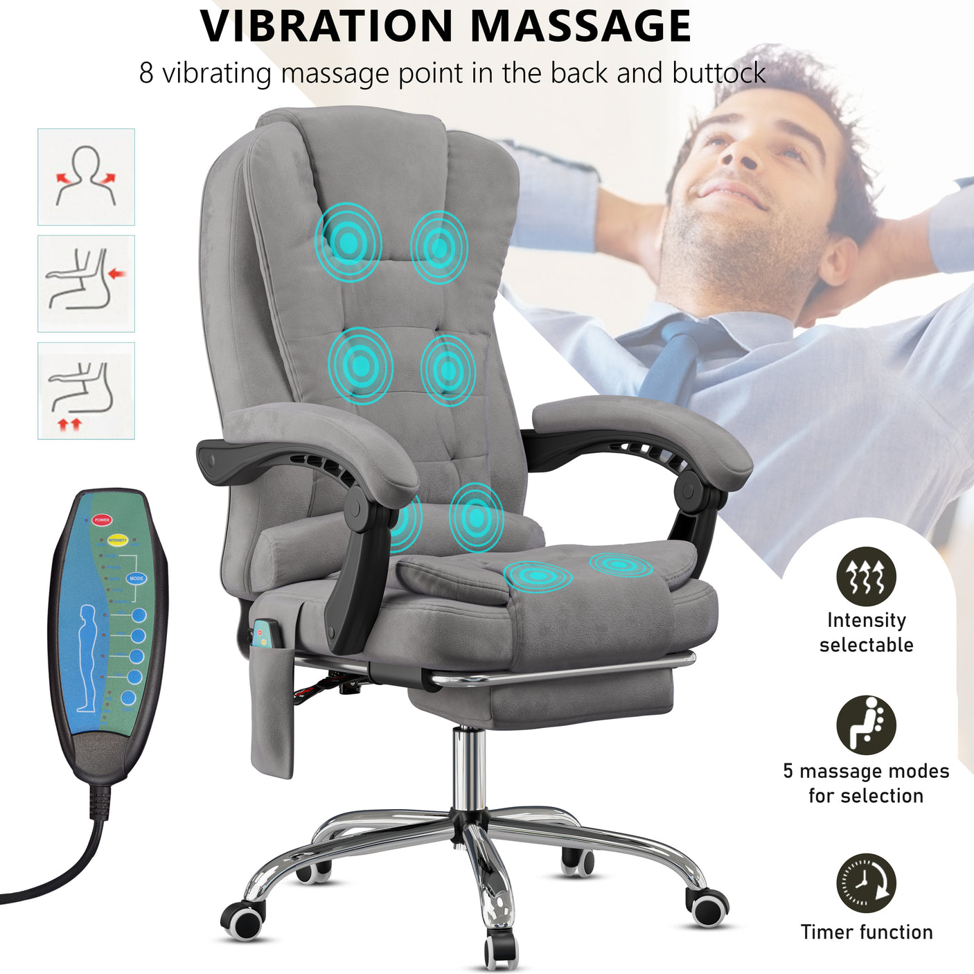 Ergonomic Office Chair 8 Point Massage Velvet Chair
