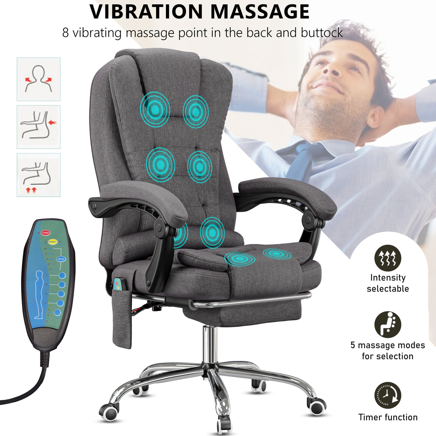 Ergonomic 8 Point Office Massage Chair | Recliner With Footrest