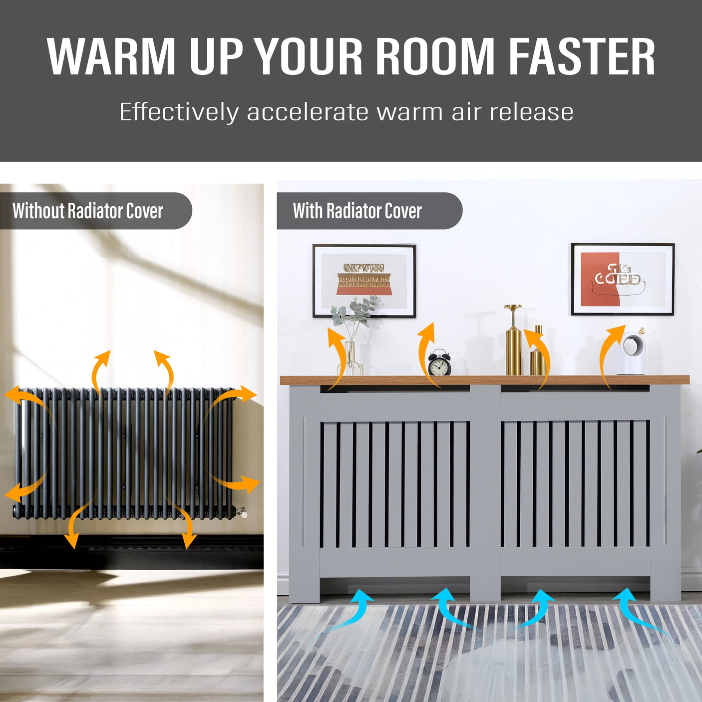 Radiator Cover With Oak Top - Vertical Slatted Design