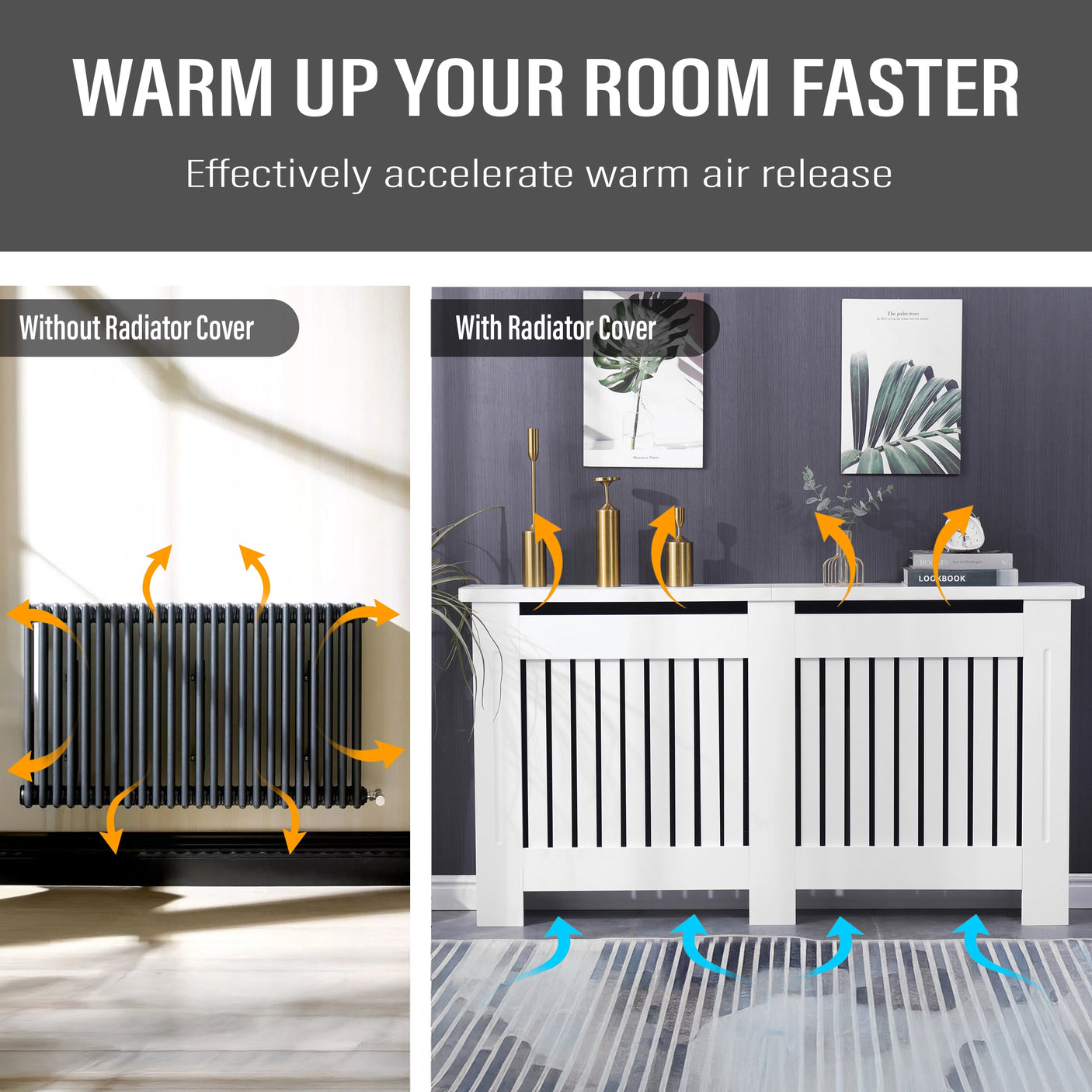 Chelsea White Radiator Cover,  Vertical Wooden Slats