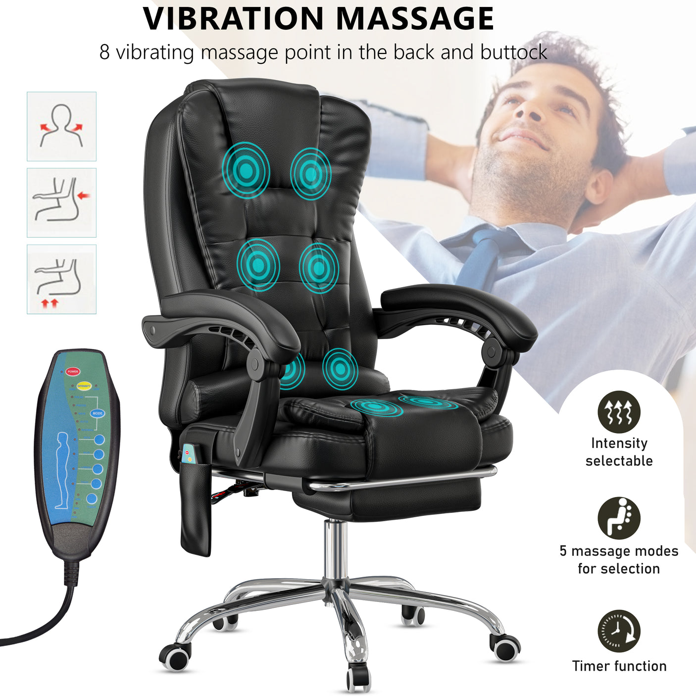 Executive Office Chair 8 Point Massage Leather Office Chair