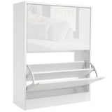 White hallway cabinet with shoe storage and open compartment for easy access