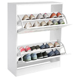 White high gloss hallway cabinet with shoe storage and sleek design