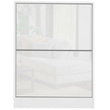 White high gloss shoe storage cabinet with two compartments and sleek design