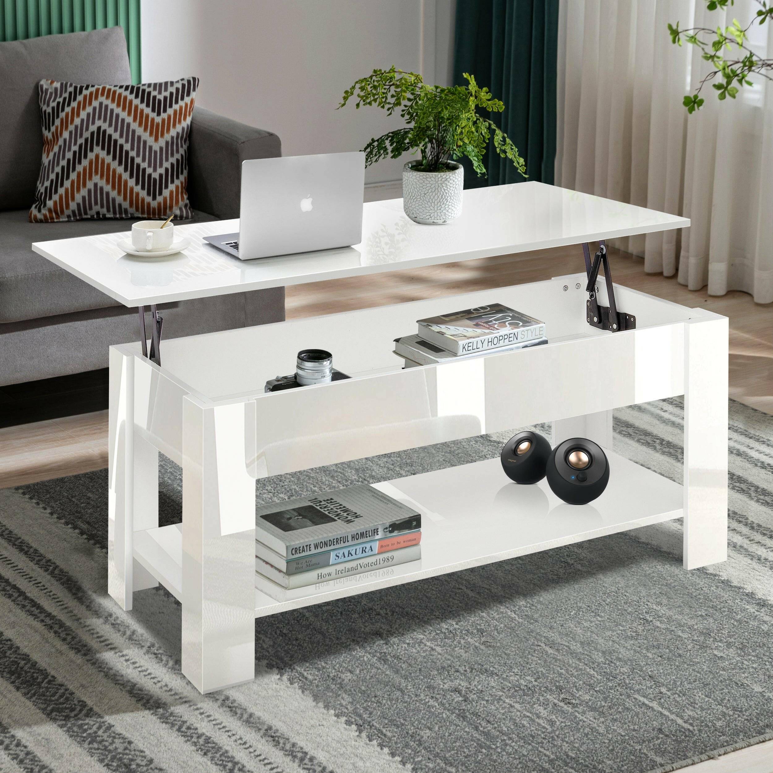 White Lift Top Coffee Table With Storage Renwick Modern Lift Up Top