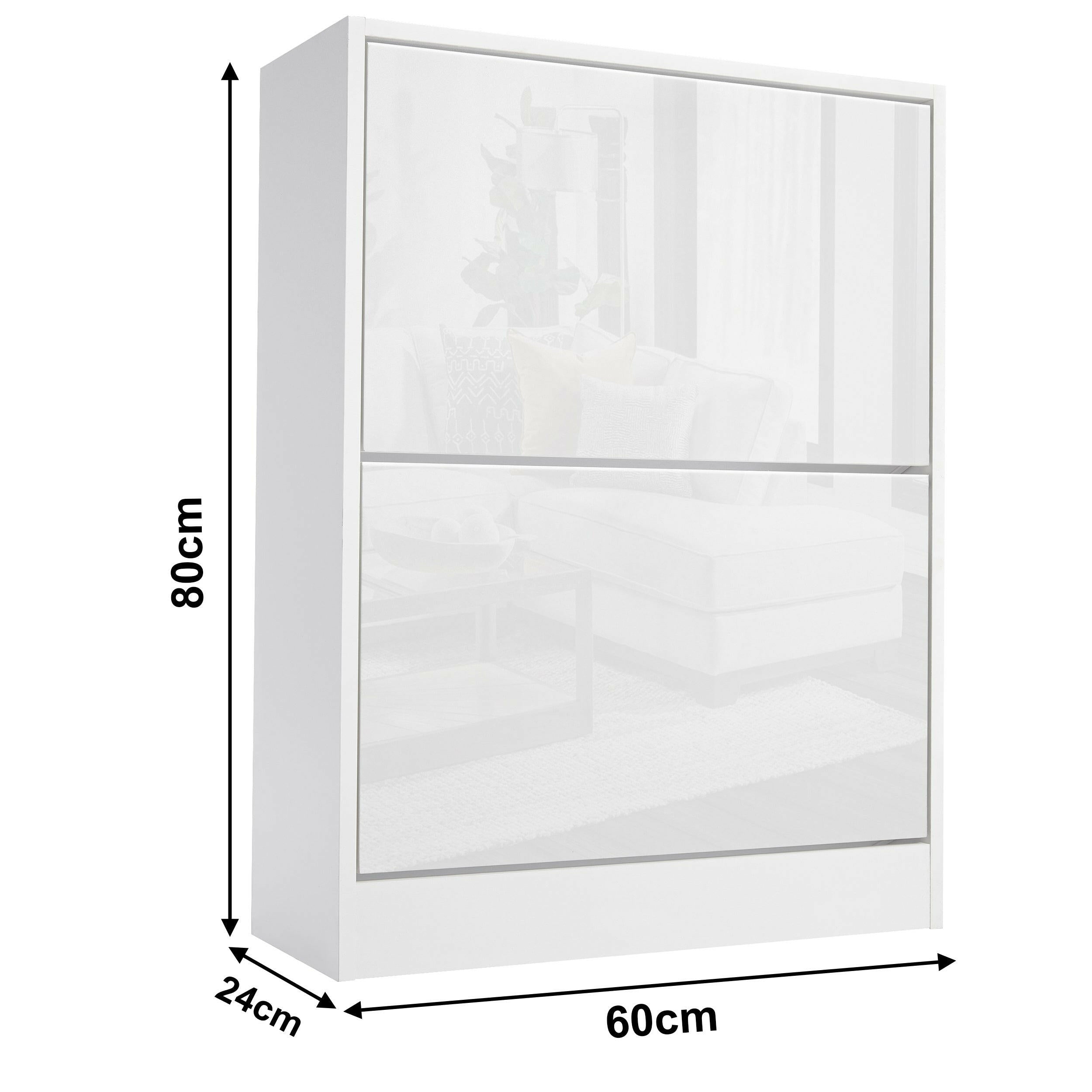 White shoe cabinet with dimensions 80cm x 60cm x 24cm and sleek modern design