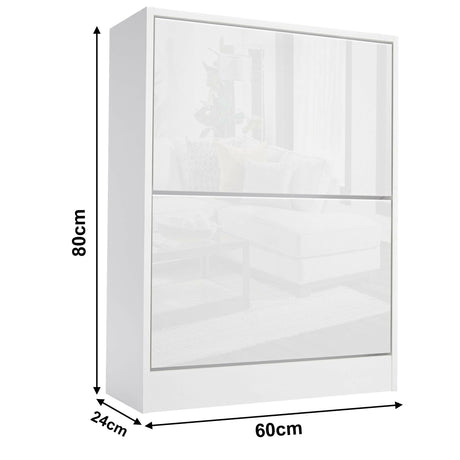 White shoe cabinet with dimensions 80cm x 60cm x 24cm and sleek modern design