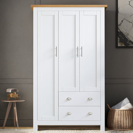 White single wardrobe and triple wardrobe with 5 drawer stylish spacious storage solution