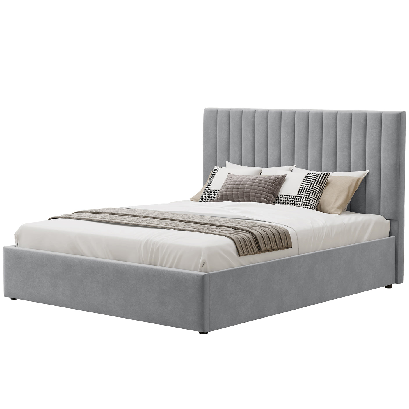 Blisswood Velvet Quilted Vertical Line Ottoman Storage Bed With Mattress