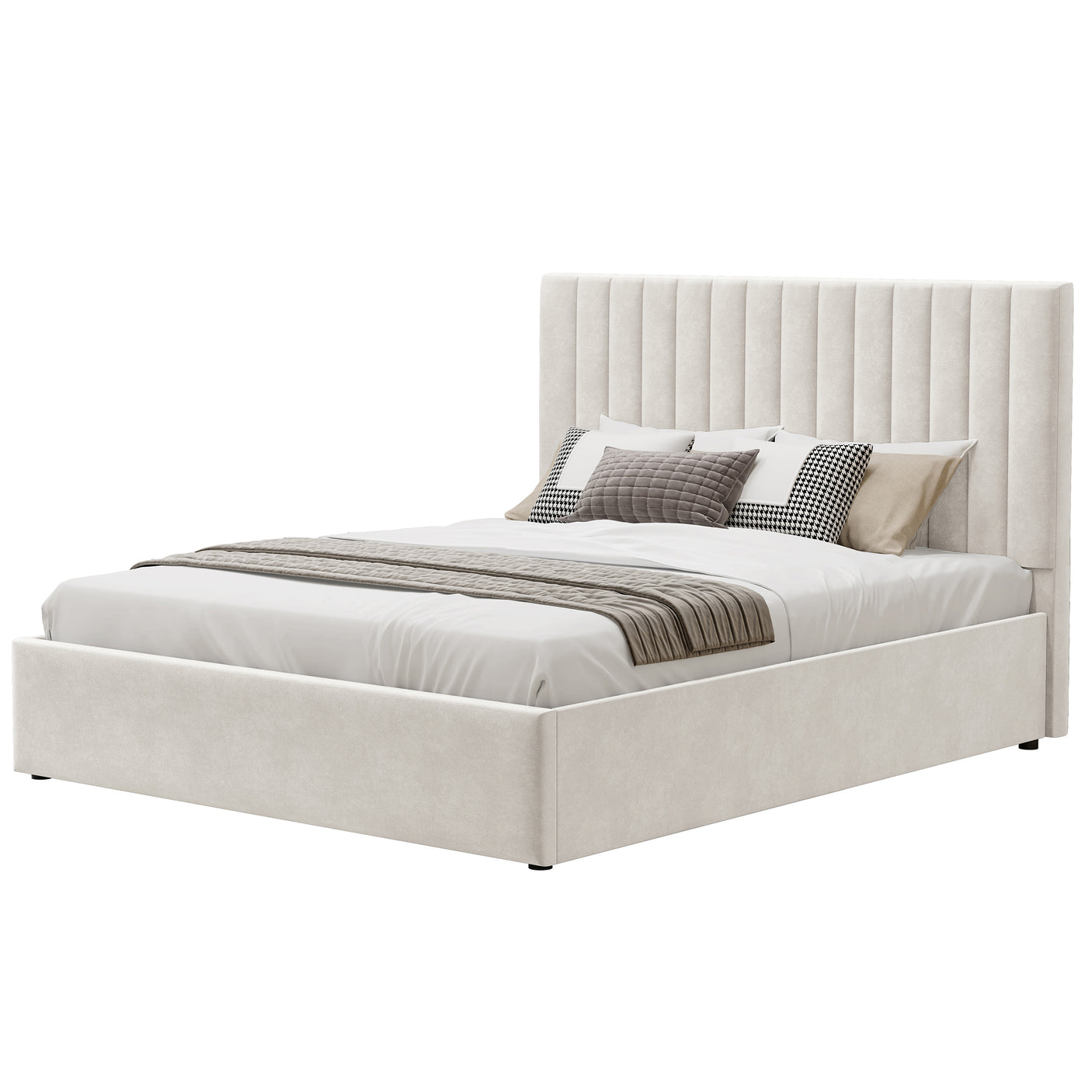 Blisswood Velvet Quilted Vertical Line Ottoman Storage Bed With Mattress