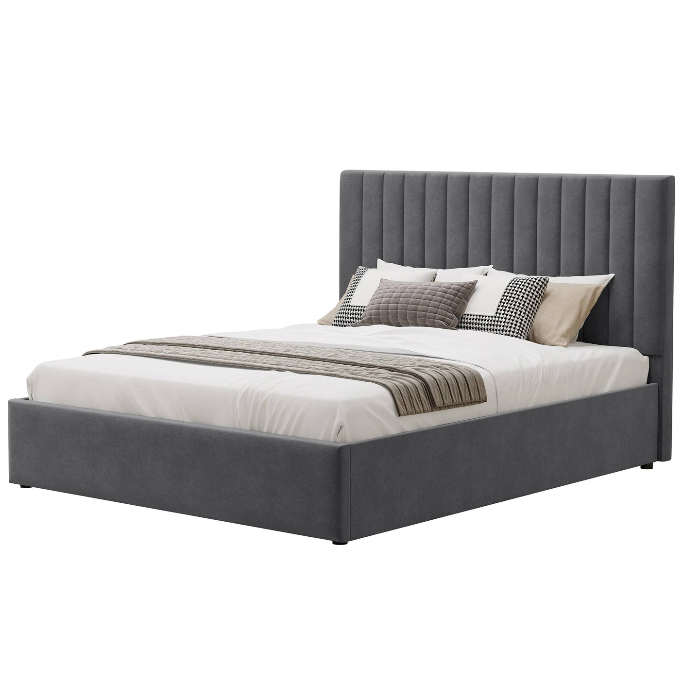 Blisswood Velvet Quilted Vertical Line Ottoman Storage Bed With Mattress