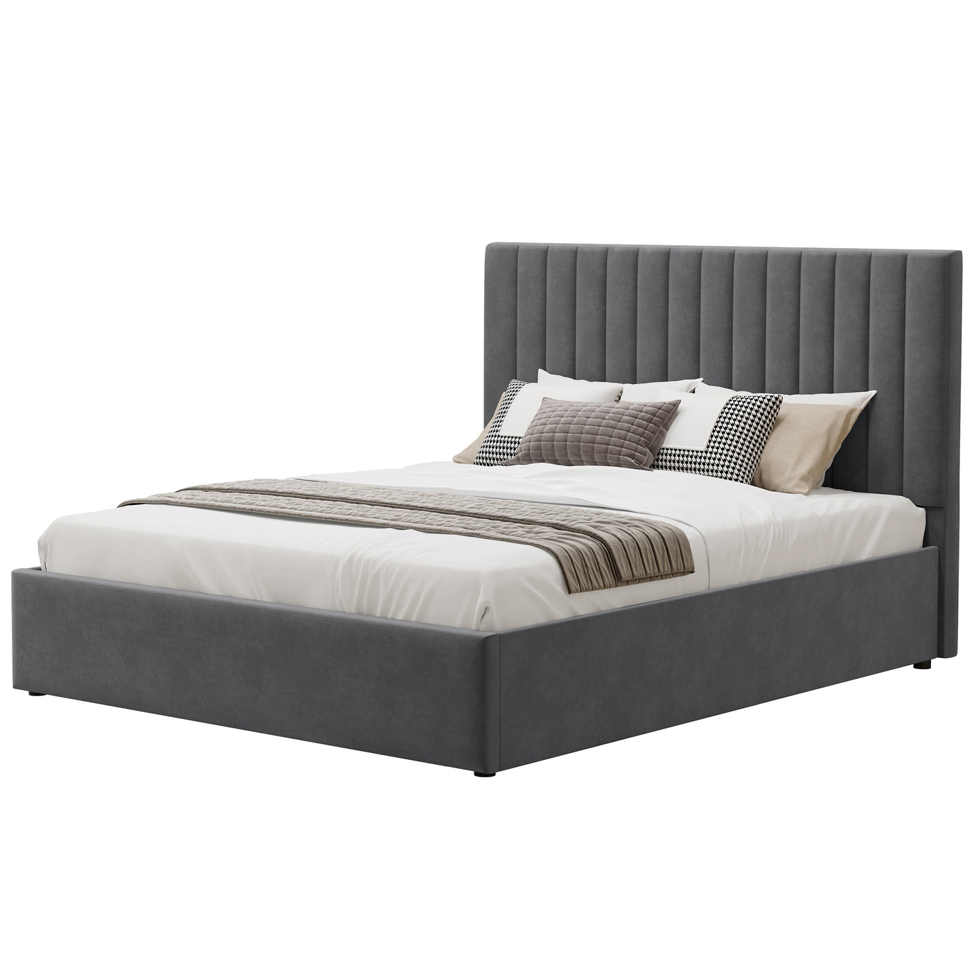 Blisswood Velvet Quilted Vertical Line Ottoman Storage Bed With Mattress