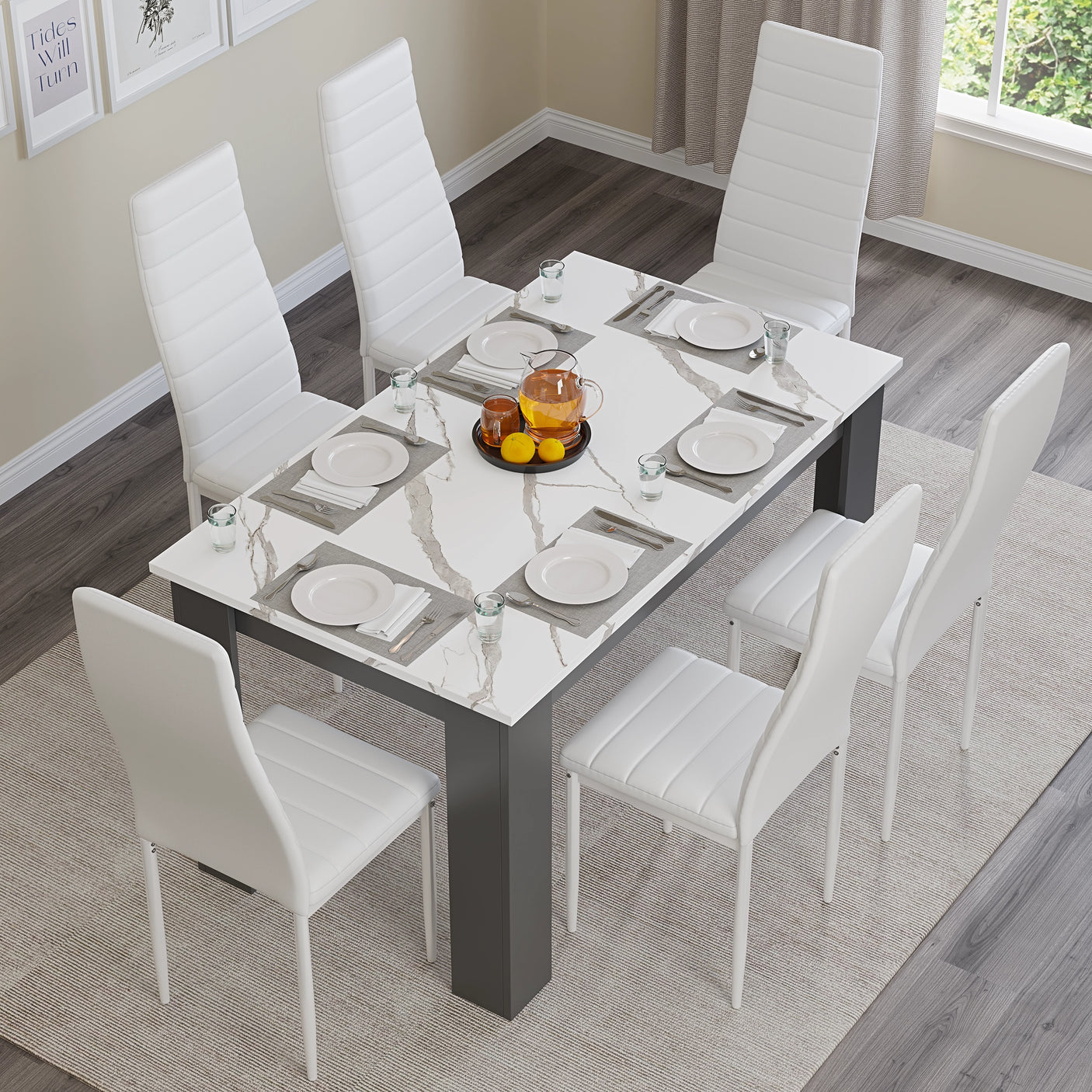 Modern Dining Table Set With 6 Padded Chairs – Multiple Colours