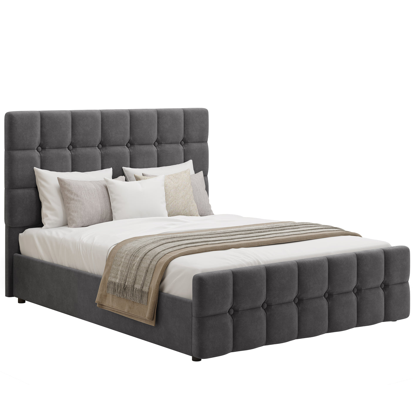 Blisswood Velvet Square Design Ottoman Storage Bed