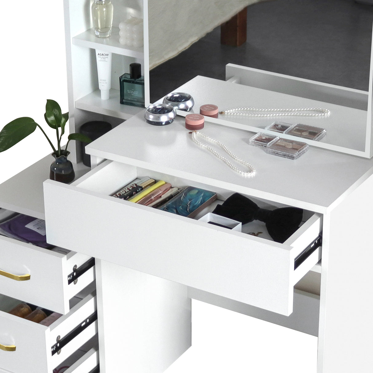 Dressing Table with Storage, Drawers and Mirror - Vanity Makeup Table