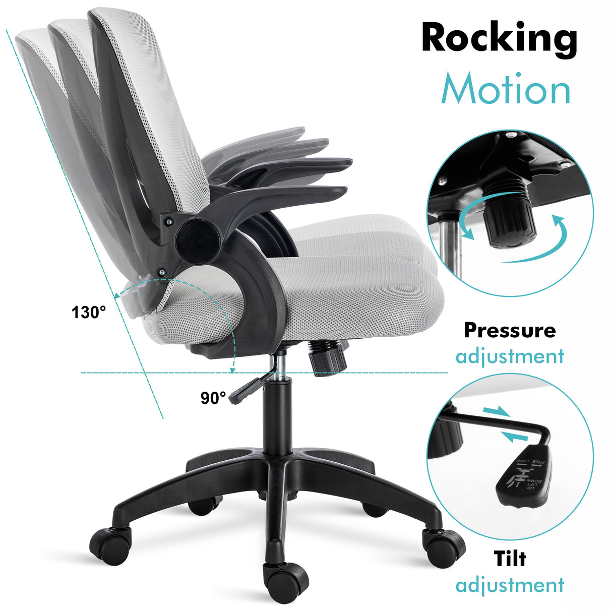 Adjustable grey office mesh chair for ergonomic comfort and flexible seating.